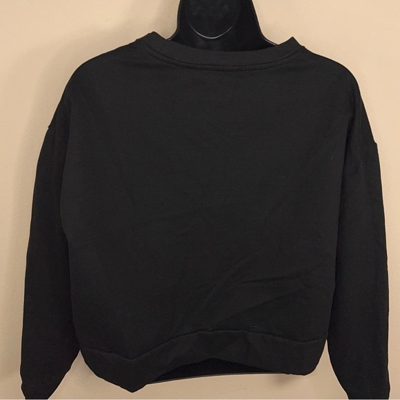 MEDIUM BLACK CROPPED STUDDED SWEATSHIRT LONG SLEEVE COMFORTABLE - Picture 5 of 9